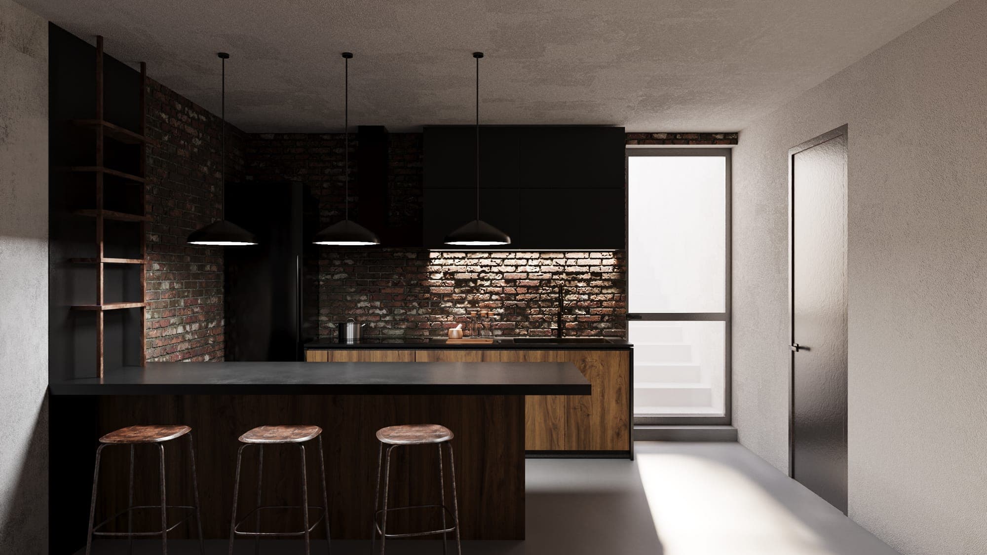 Angolo cucina dell'ambiente interrato